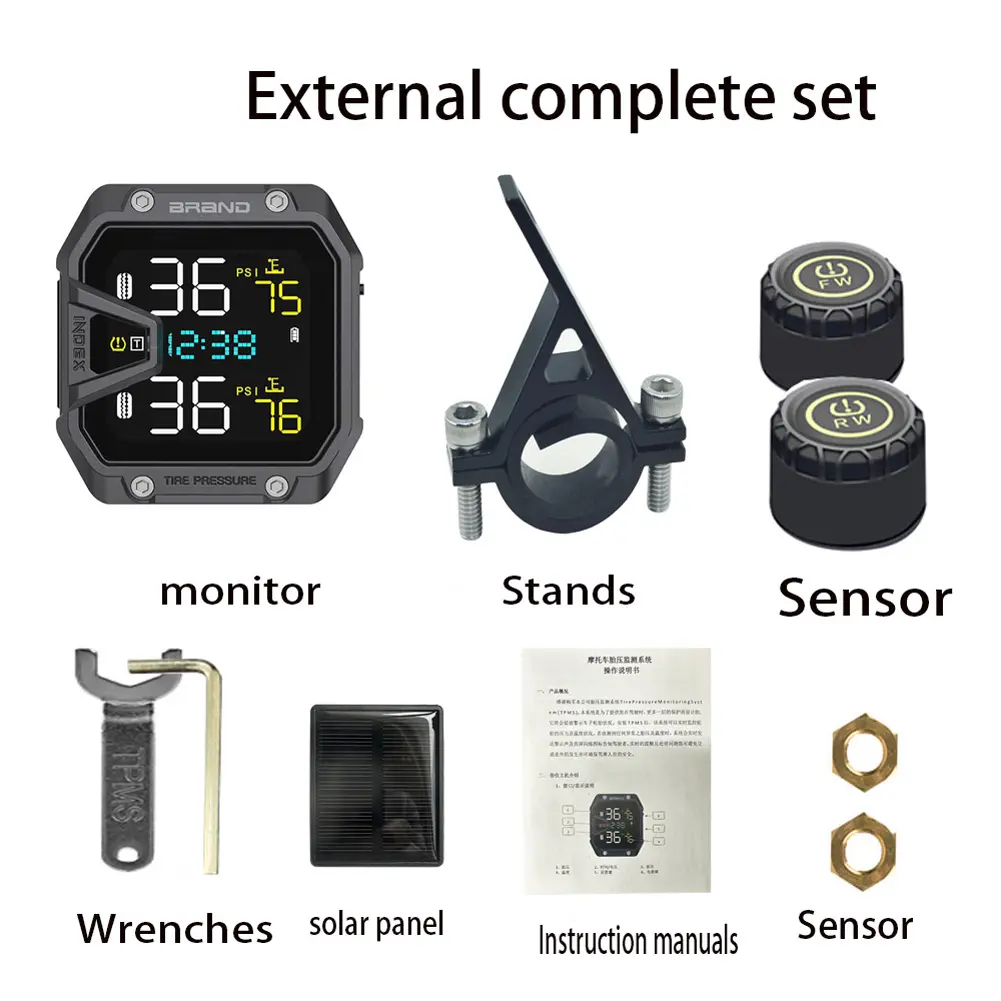 Motorcycle TPMS Real-Time Bike Air Pressure Monitor QC3.0 Rapid Charging Solar Power Tire Pressure Monitor for Emergencies Tool