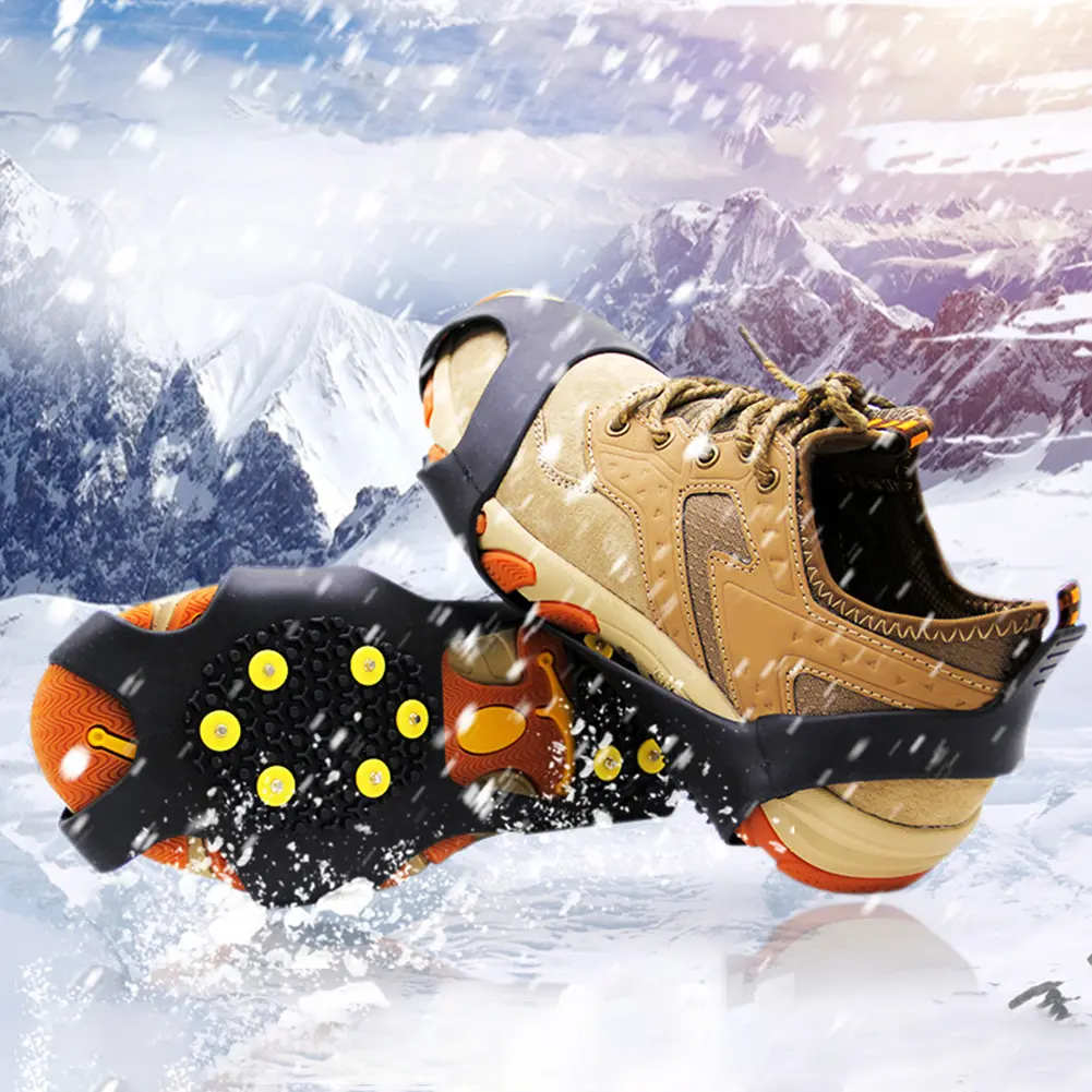1Pair 10 Steel Studs Snow Grips Cleats for Ice and Snow Anti-Slip Rubber Traction Cleats 25-48 Size for Walking Climbing Hiking