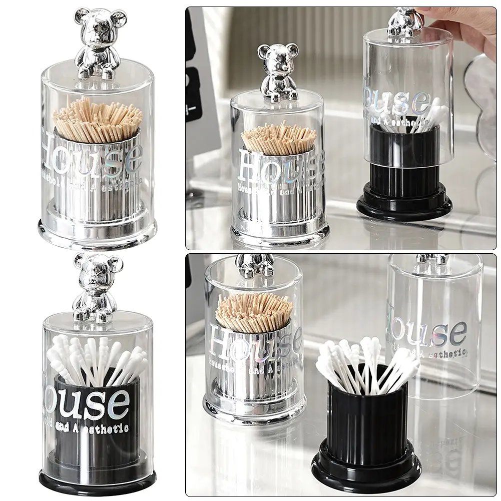 Creative Bear Toothpick Holder Cotton Swab Holder Toothpick Storage Container Cotton Swab Dispenser Kitchen Storage Gadgets