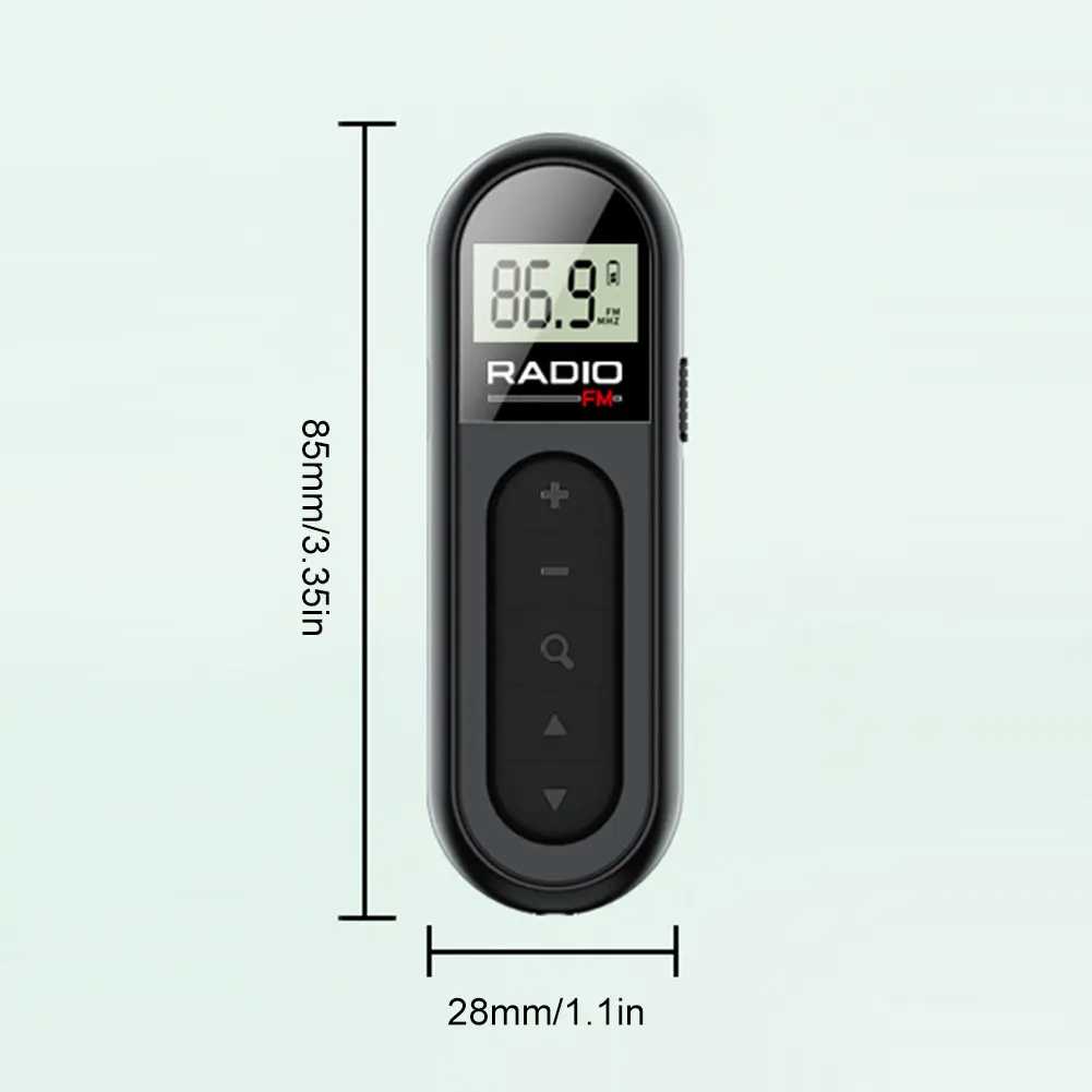Clip Small Radio 76-108MHZ Lavalier Radio Rechargeable Walkman Radio with Backlight LCD Display for Meeting Sports Tourist Guide