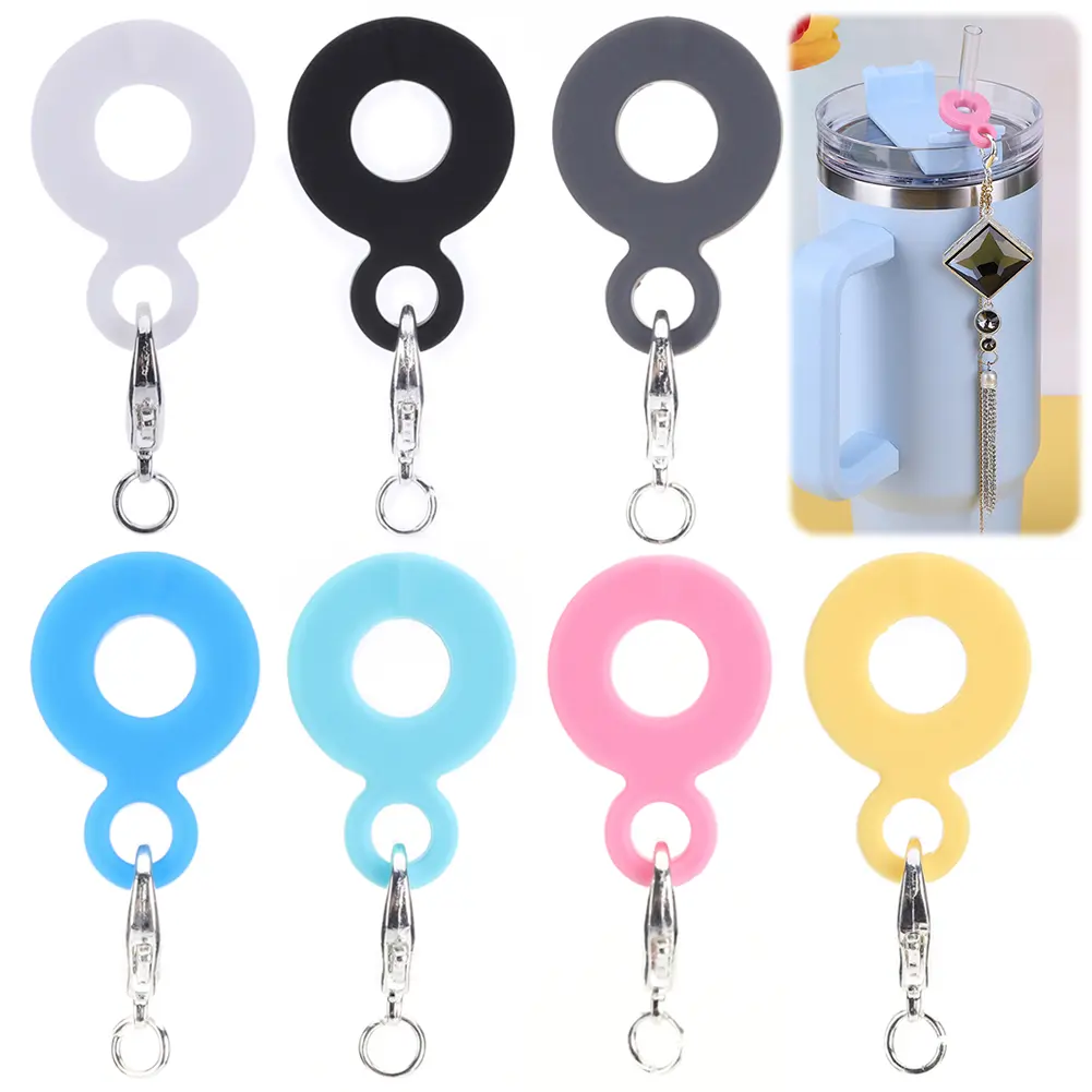 7Pcs Straw Charm Adapters Silicone Straw Hanging Ornaments Reusable Straw Decorate Pendant for Stanley Decoration