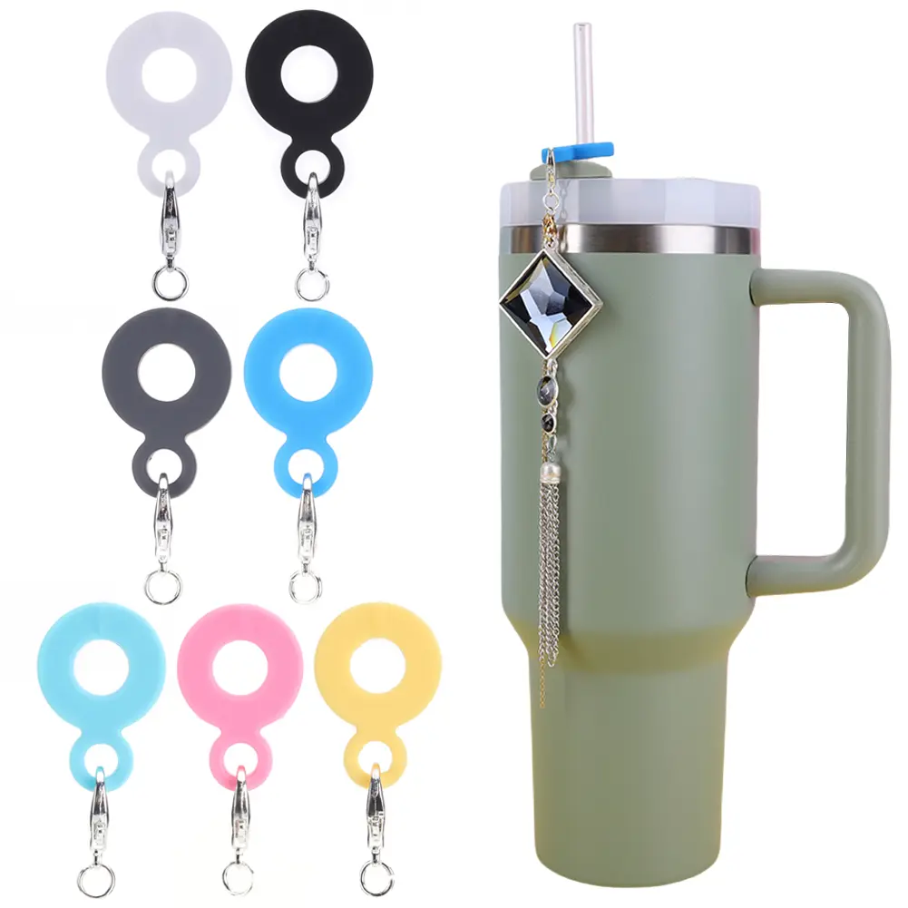 7Pcs Straw Charm Adapters Silicone Straw Hanging Ornaments Reusable Straw Decorate Pendant for Stanley Decoration