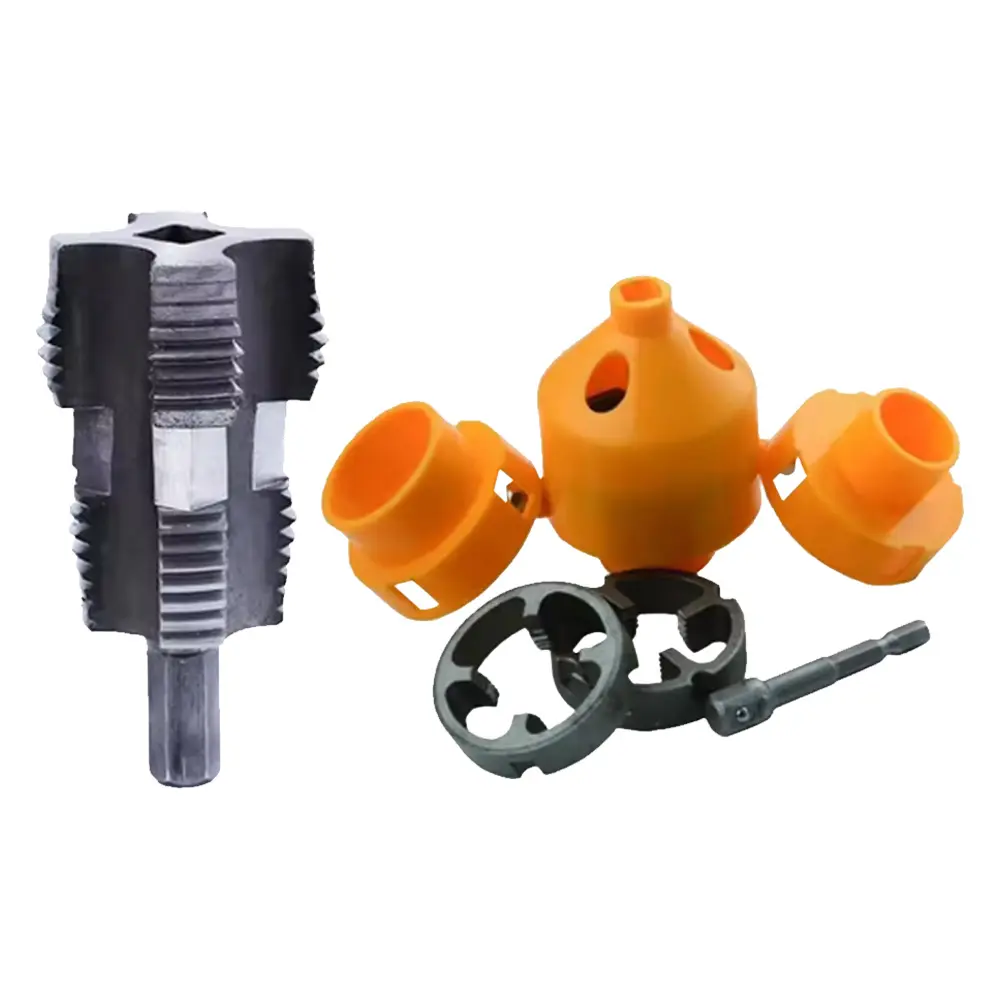 PVC Pipe Threader Kit 1/2In 3/4 1 Inch Dies Pipe Threader Pipe Round Die Plumbing PVC Thread Tool Water Pipe Plate Teeth