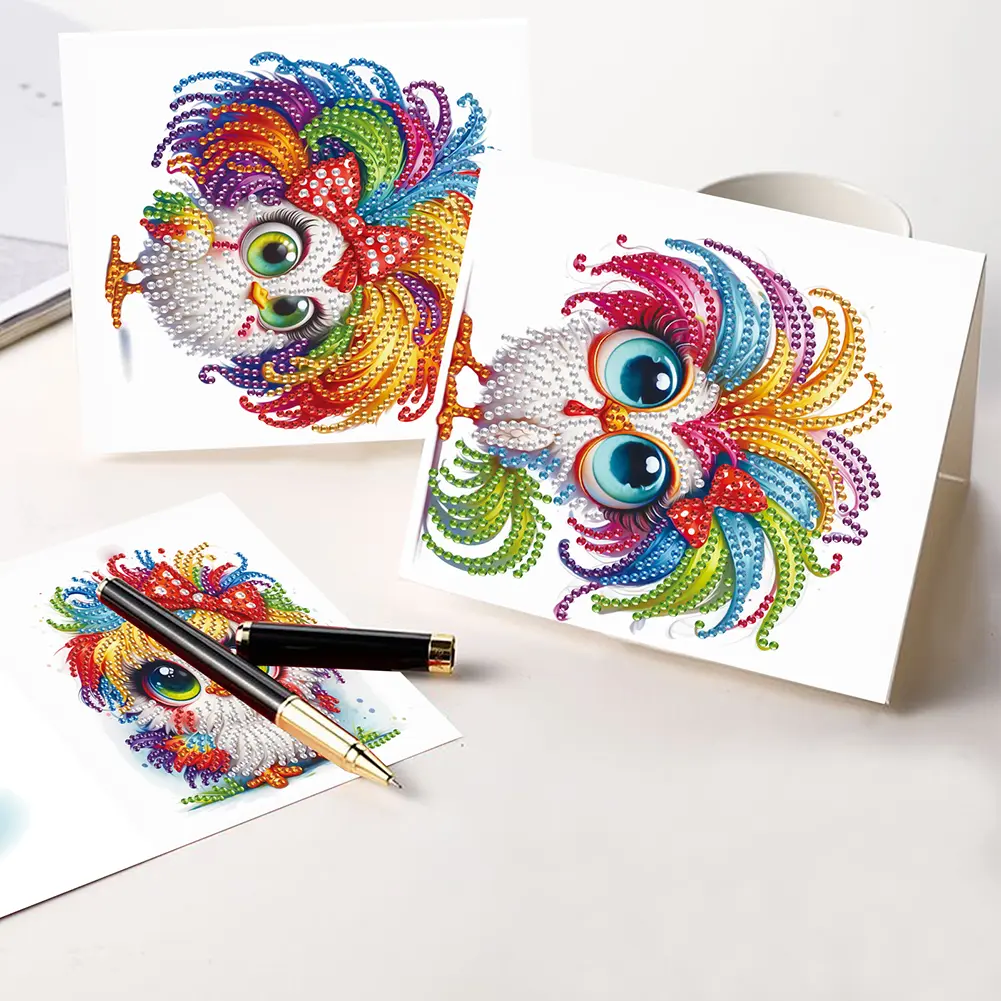 6Pcs Funny Chicken DIY Diamond Painting Card Rhinestone Painting Card Kit Diamond Painting Greeting Card for Adults Beginners