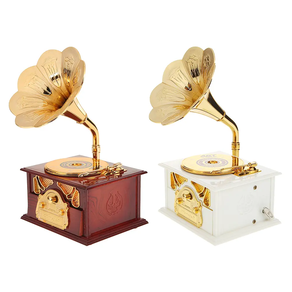 Phonograph Music Box Creative Household Mini Ornaments Exquisite Classic Antique Wooden Eco-friendly for Friends Kids Boys Girls