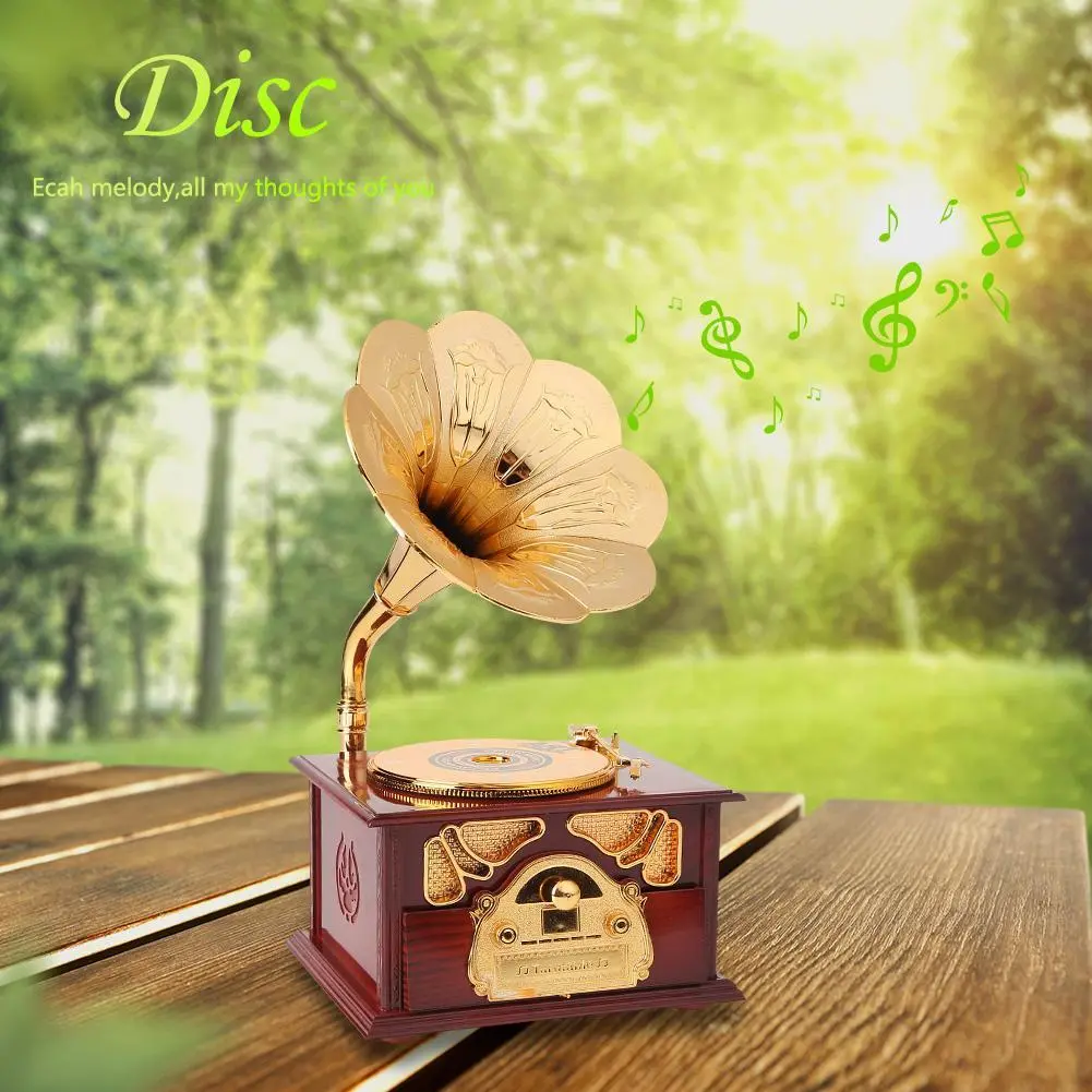 Phonograph Music Box Creative Household Mini Ornaments Exquisite Classic Antique Wooden Eco-friendly for Friends Kids Boys Girls