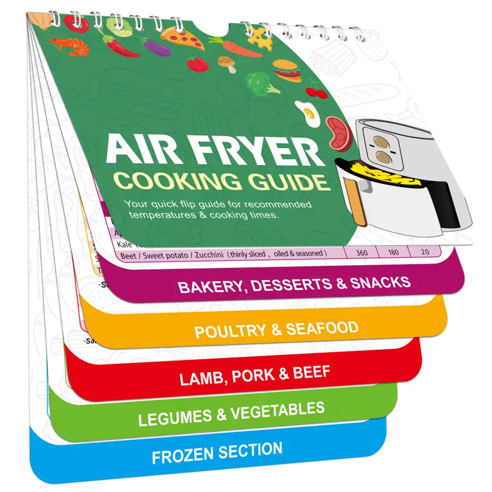 Air Fryer Magnetic Cheat Sheet Quick and Easy Cooking Time Temp Chart for Beginners and Advanced Users