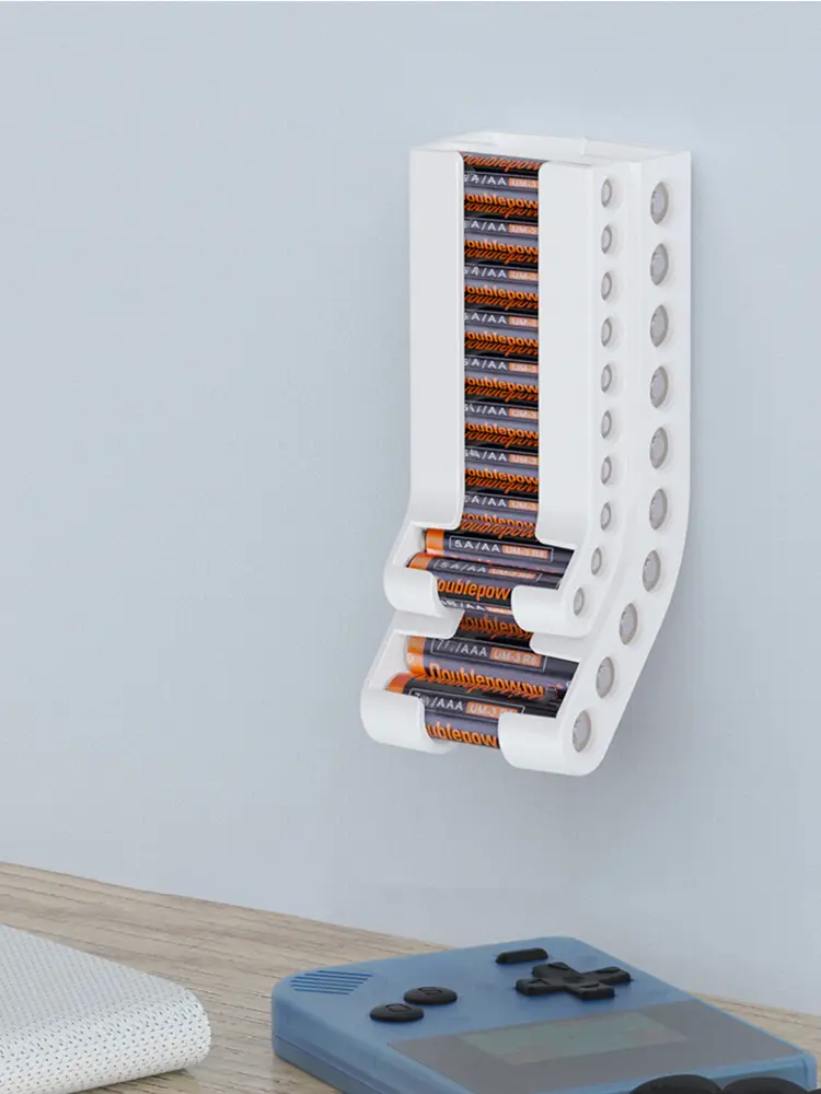 Battery Storage Organizer Wall Mount AA & AAA Combo Small Battery Keeper Battery Container for 10 AAA & 10 AA Batteries Storage