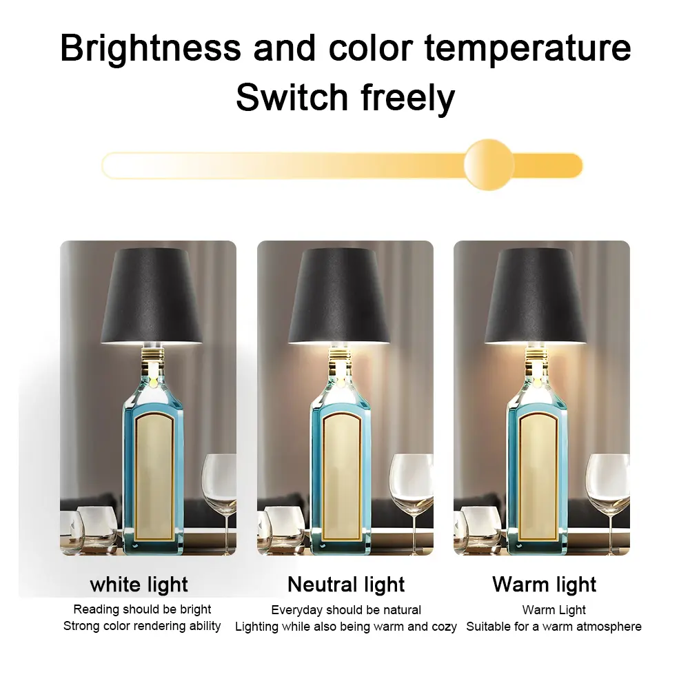 Dimmable LED Bottle Lamp USB Rechargeable 2000mAh Wireless Touch Table Lamp RGB Light Modes & 3 Color Cordless Wine Bottle Light