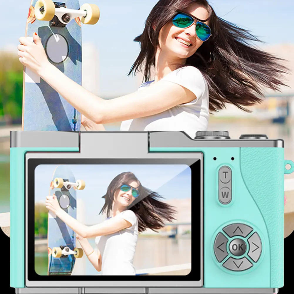 4K Digital Camera 48MP Portable CCD Camera 8X Zoom Vlogging Camera 180 Flip Screen Vintage Camera for Teens Adult Beginner