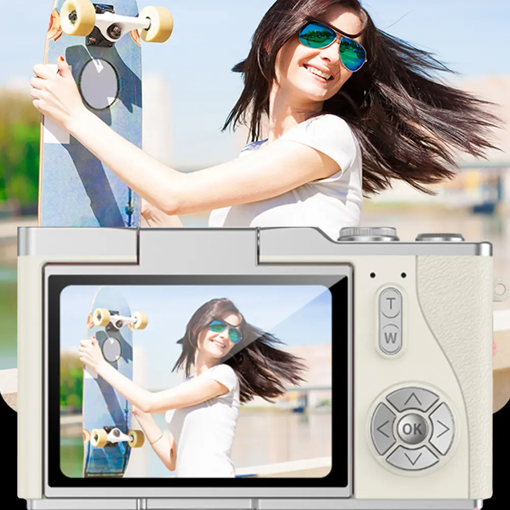 4K Digital Camera 48MP Portable CCD Camera 8X Zoom Vlogging Camera 180 Flip Screen Vintage Camera for Teens Adult Beginner