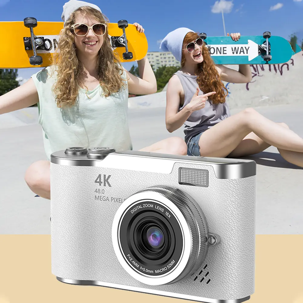 4K Digital Camera 48MP Portable CCD Camera 8X Zoom Vlogging Camera 180 Flip Screen Vintage Camera for Teens Adult Beginner