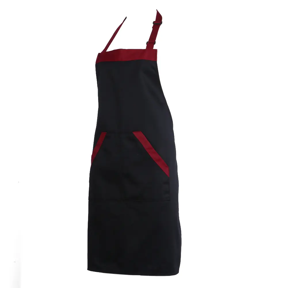 Halter Kitchen Apron with Tow Pockets Unisex Baking Cooking Aprons Adjustable Bib Soft Polyester Waterproof Restaurant Uniform