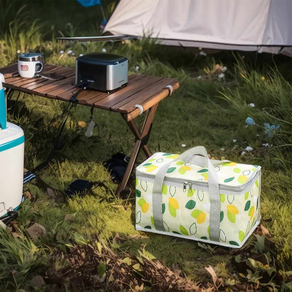 Checkered Picnic Bag Large Capacity Camping Storage Bag Cold Protection Portable Ice Pack Bag Waterproof for Camping Picnic
