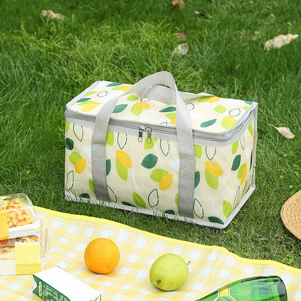 Checkered Picnic Bag Large Capacity Camping Storage Bag Cold Protection Portable Ice Pack Bag Waterproof for Camping Picnic