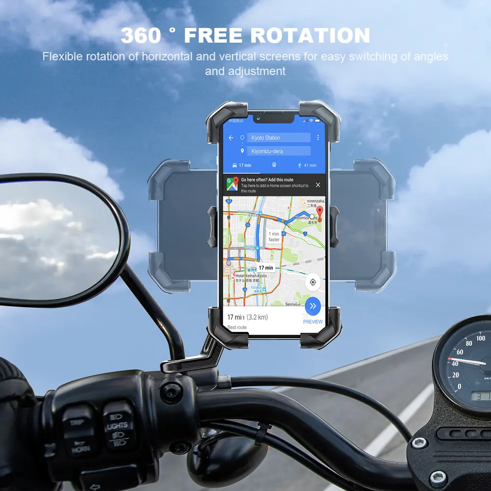 Bike Phone Holder 360 Degree Rotating Mobile Phone Stand Shockproof Motorcycle Phone Mount Adjustable for 4.7-7 Inch Smart Phone
