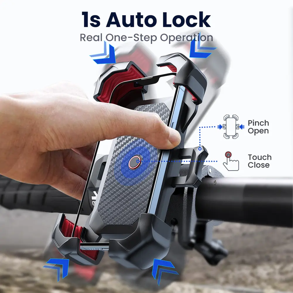 Bike Phone Holder 360 Degree Rotating Mobile Phone Stand Shockproof Motorcycle Phone Mount Adjustable for 4.7-7 Inch Smart Phone