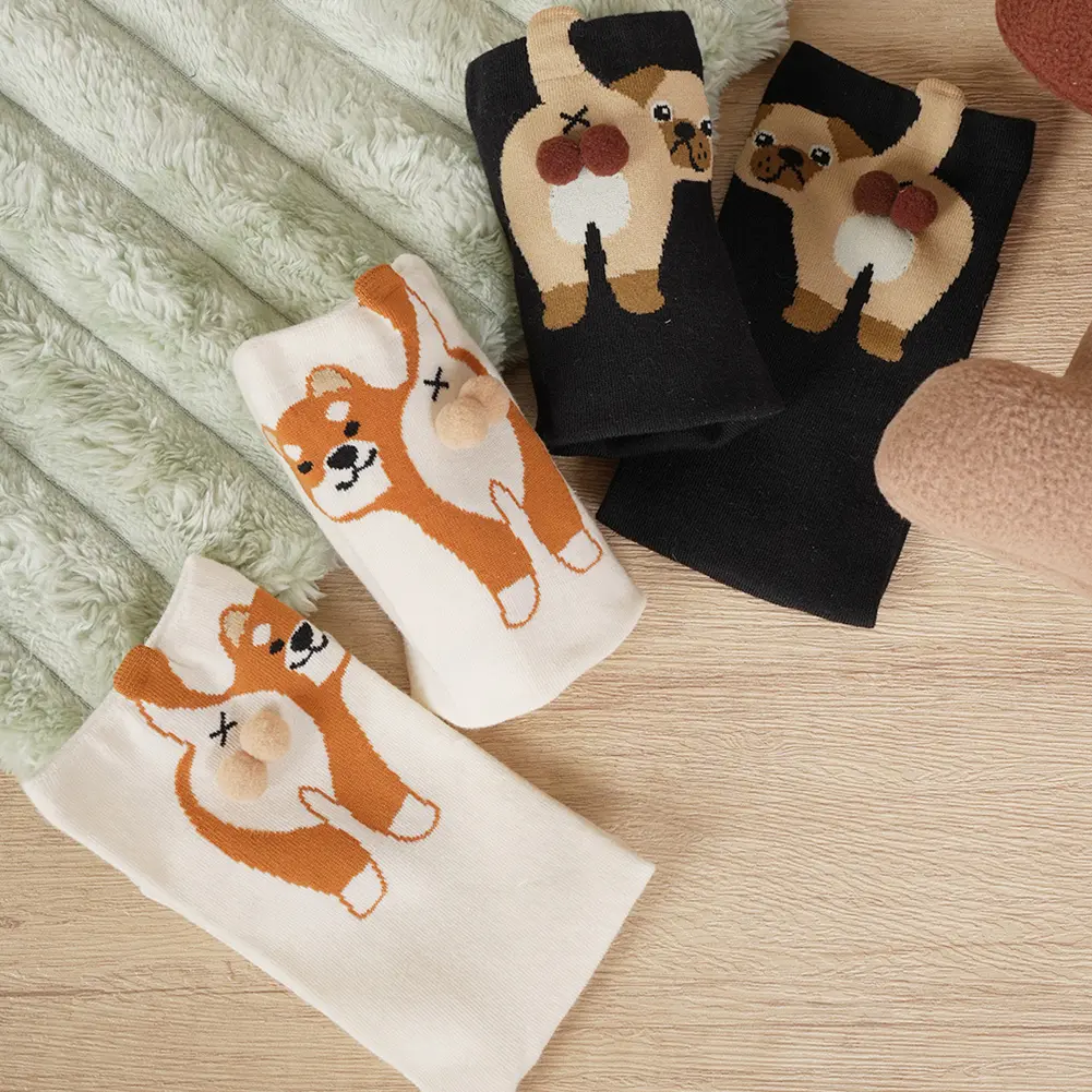 1 Pairs Cute Dog Socks with Balls Funny Cotton Dog Balls Socks Women Girls Kawaii Breathable Mid-Tube Socks for Dog Lovers Gifts