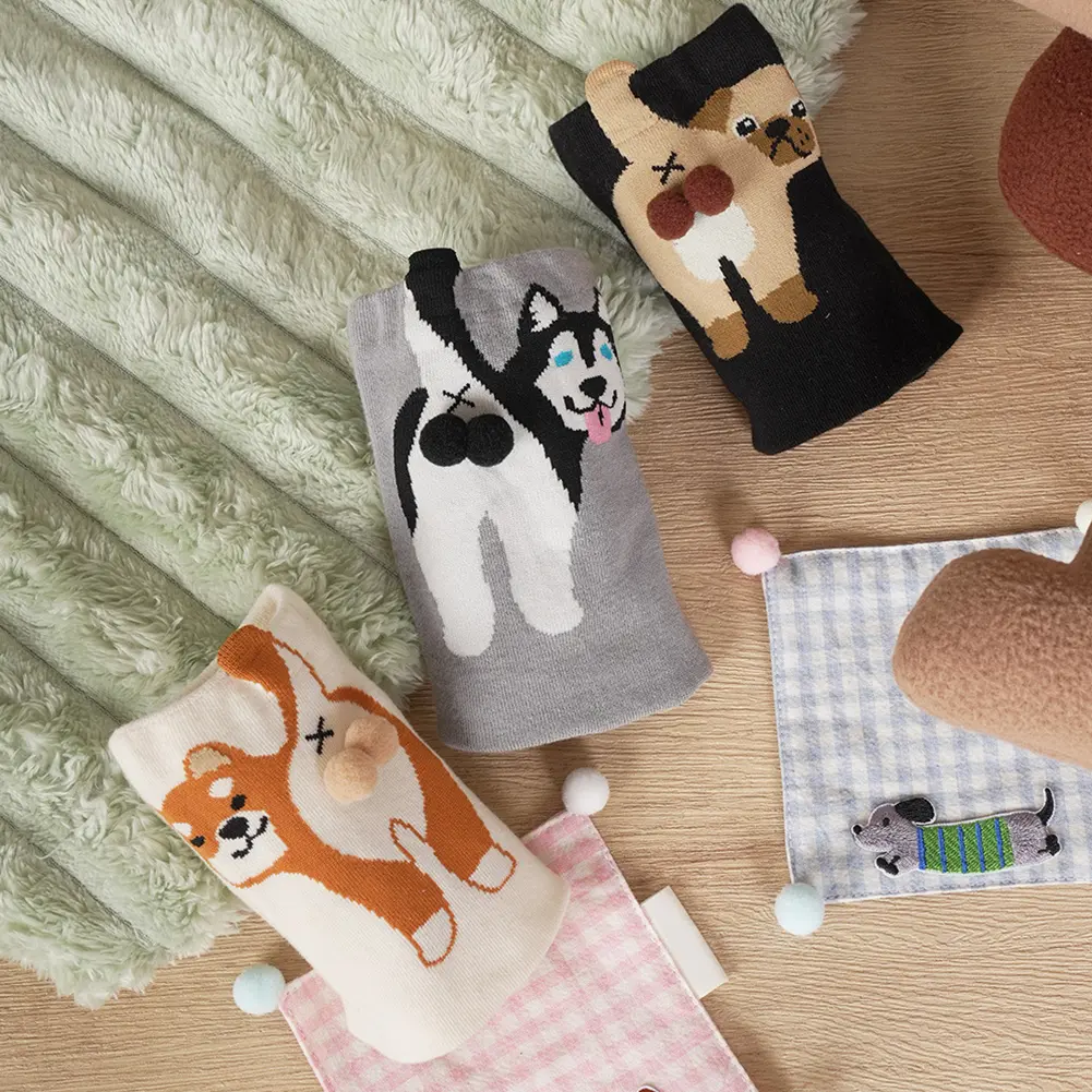 1 Pairs Cute Dog Socks with Balls Funny Cotton Dog Balls Socks Women Girls Kawaii Breathable Mid-Tube Socks for Dog Lovers Gifts