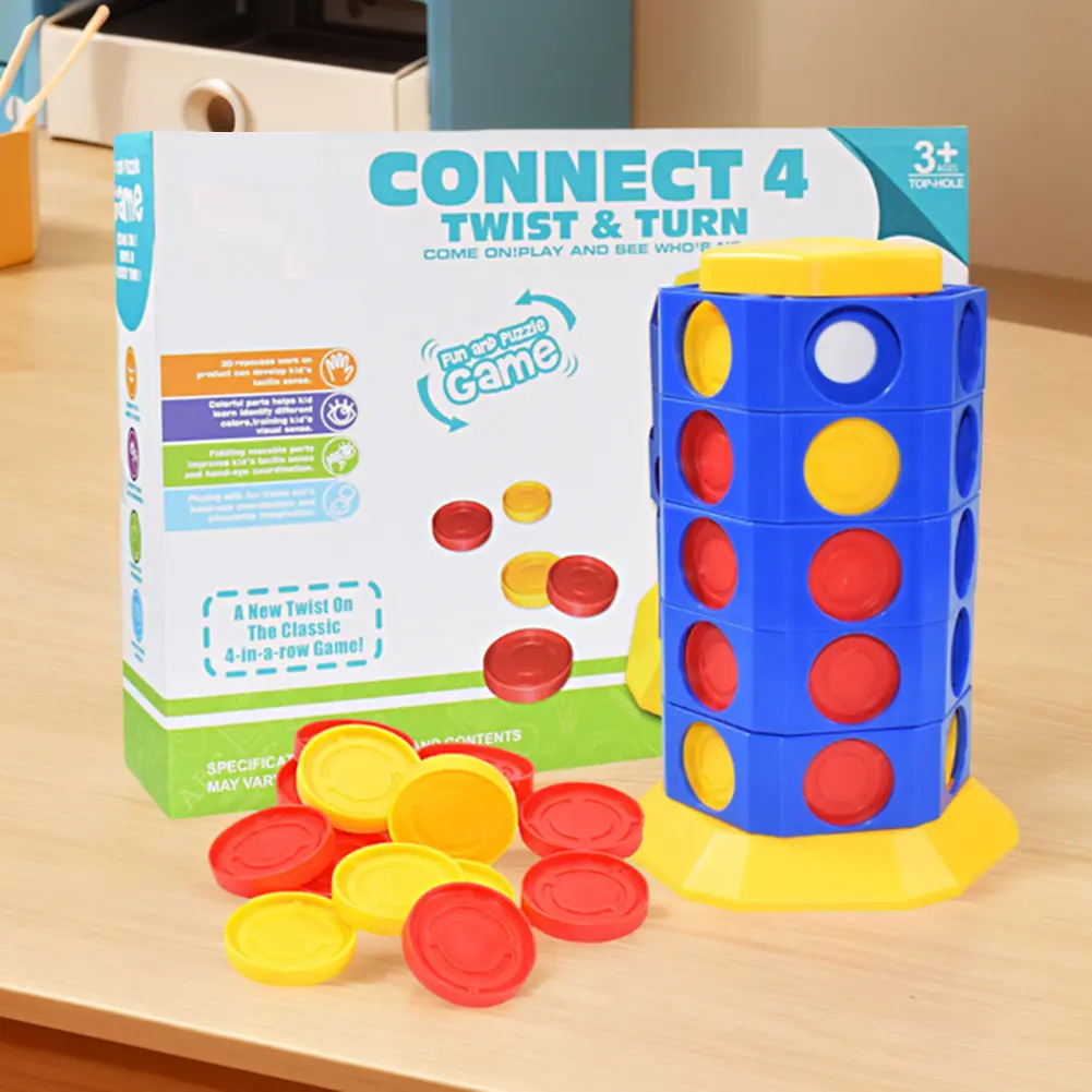 4 In A Row Tables Game Connect 4 Twist & Turn Cylindrical Rotatable Family Board 3D Family Board Games Toys for 3+ Kids