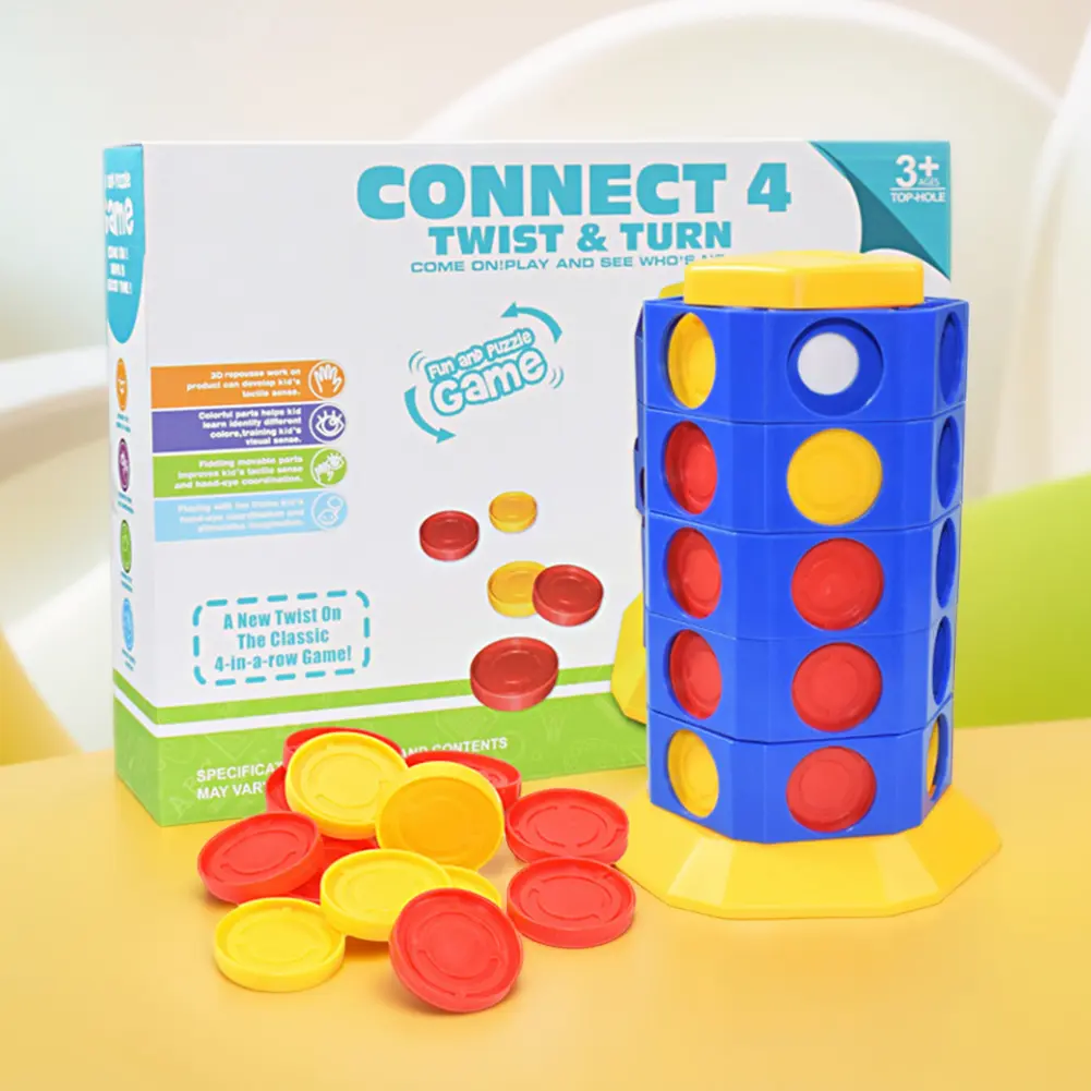 4 In A Row Tables Game Connect 4 Twist & Turn Cylindrical Rotatable Family Board 3D Family Board Games Toys for 3+ Kids