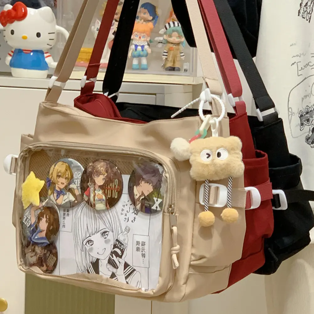 Women Ita Bag Cartoon Book Bag with Clear Window Teenagers School Bag Adjustable Strap Fashion Shoulder Bag Trendy Outdoor Bag