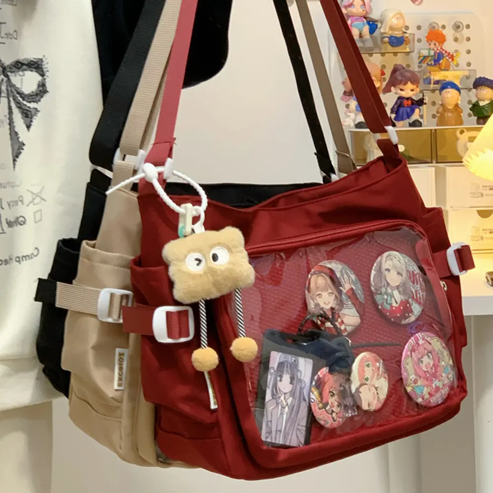 Women Ita Bag Cartoon Book Bag with Clear Window Teenagers School Bag Adjustable Strap Fashion Shoulder Bag Trendy Outdoor Bag