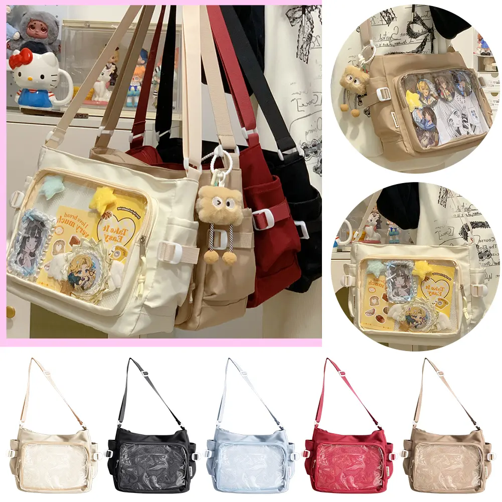 Women Ita Bag Cartoon Book Bag with Clear Window Teenagers School Bag Adjustable Strap Fashion Shoulder Bag Trendy Outdoor Bag