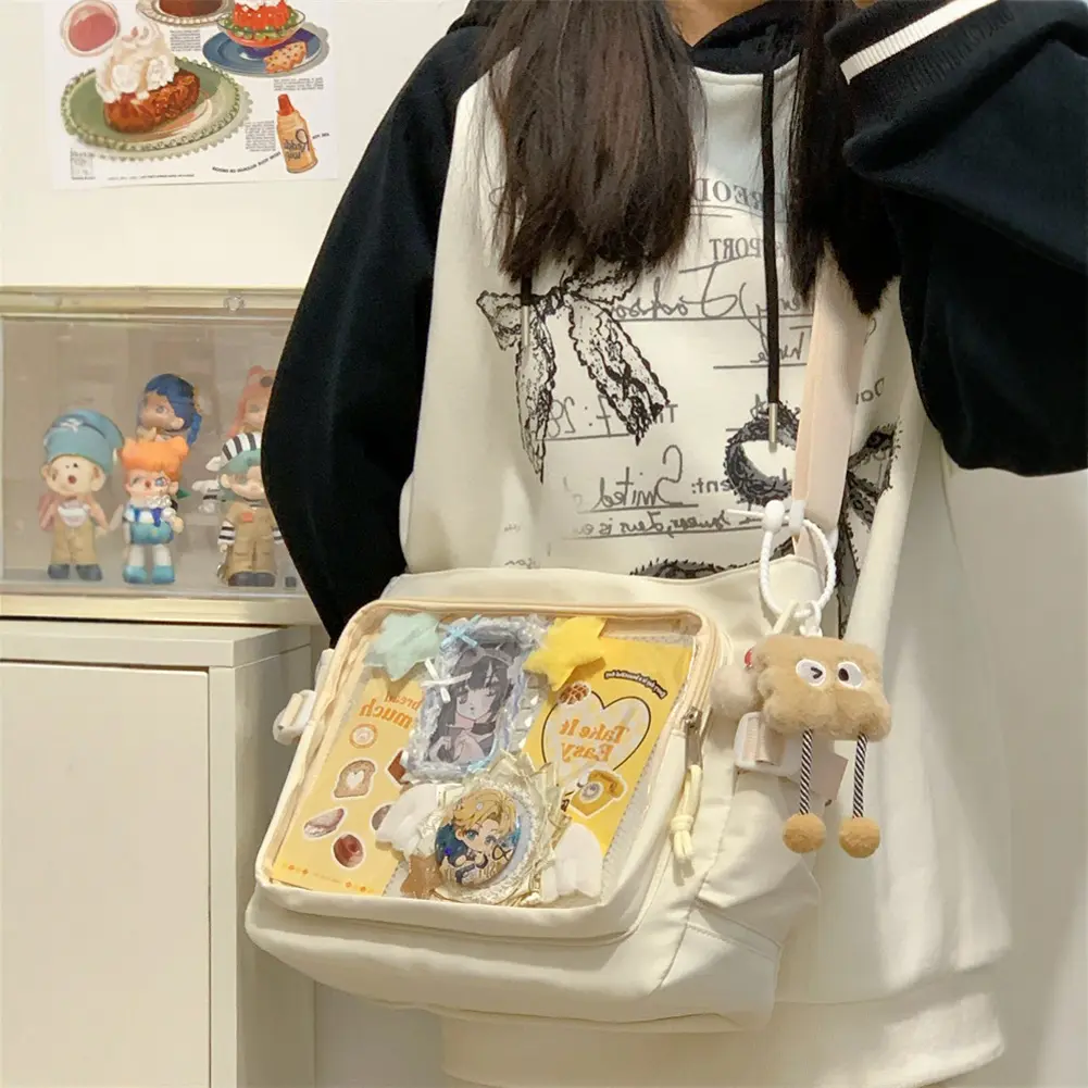 Women Ita Bag Cartoon Book Bag with Clear Window Teenagers School Bag Adjustable Strap Fashion Shoulder Bag Trendy Outdoor Bag