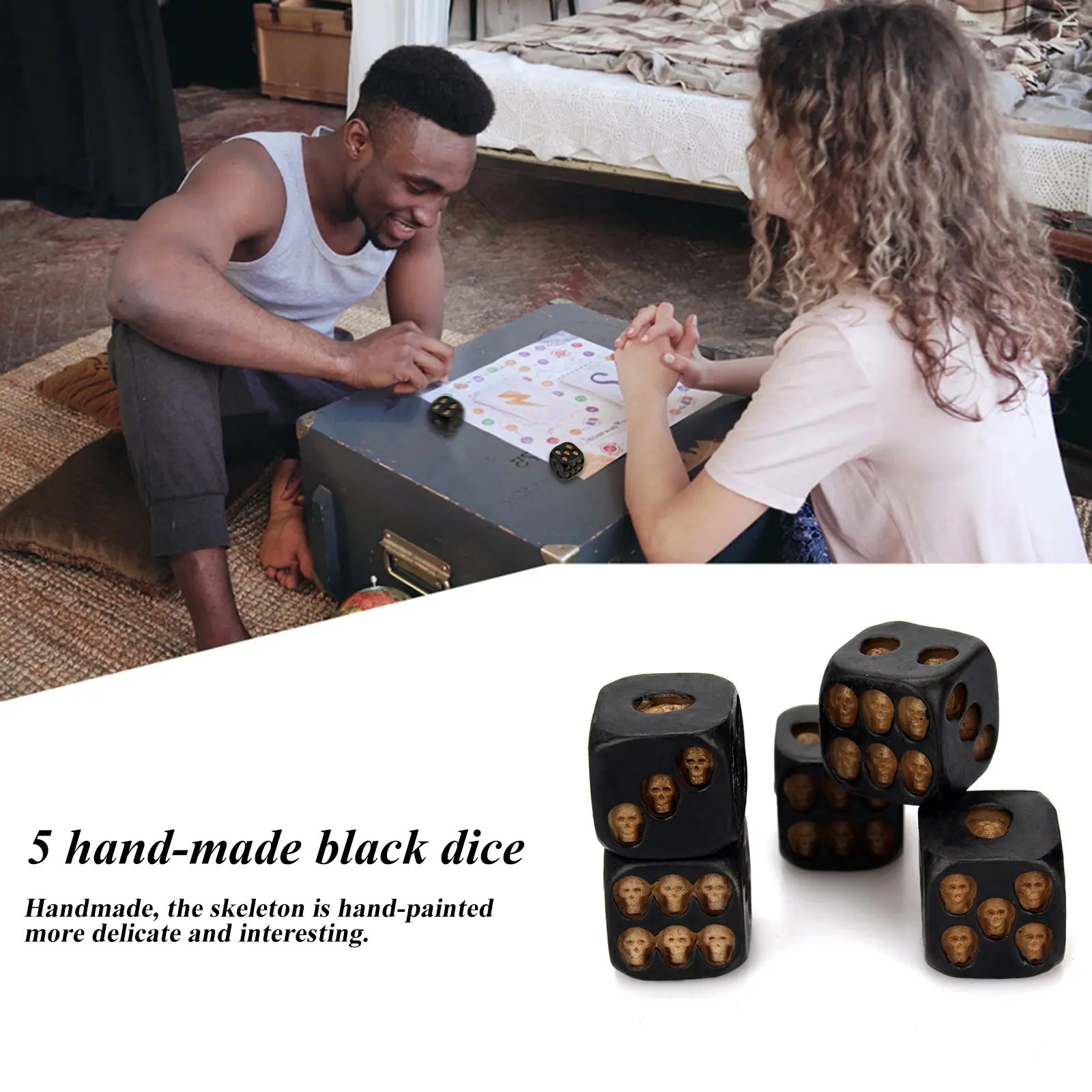 Halloween Skull Dice Resin 3D Skeleton Face Gaming Dice Gothic Style 5 Pieces Scary Novelty Dice Table Decoration for Party Bars