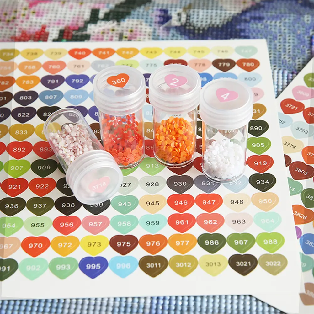 1 Set Diamond Painting Labels with Numbers DMC 447 DMC Diamond Painting Number Sticker Multi-Colors Heart-shaped for Adults Kids