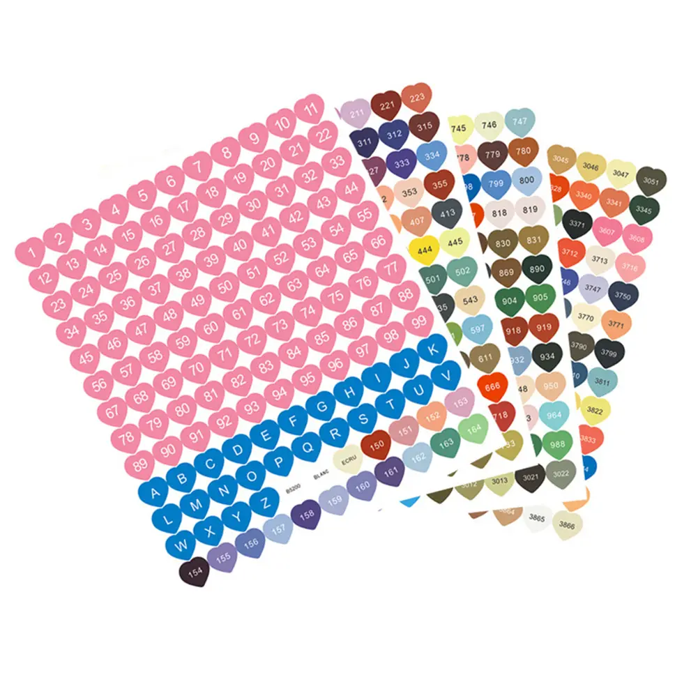 1 Set Diamond Painting Labels with Numbers DMC 447 DMC Diamond Painting Number Sticker Multi-Colors Heart-shaped for Adults Kids