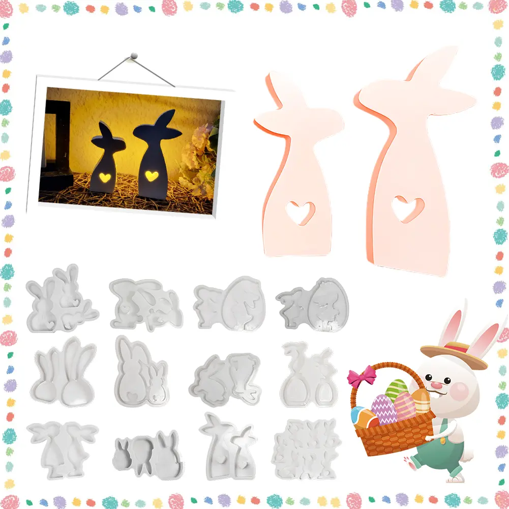 Silicone Easter Rabbit Mould DIY Cute Rabbit Mold Non Stick Animal Statue Cement Mold Easter Egg Bunny Mold for Easter Party