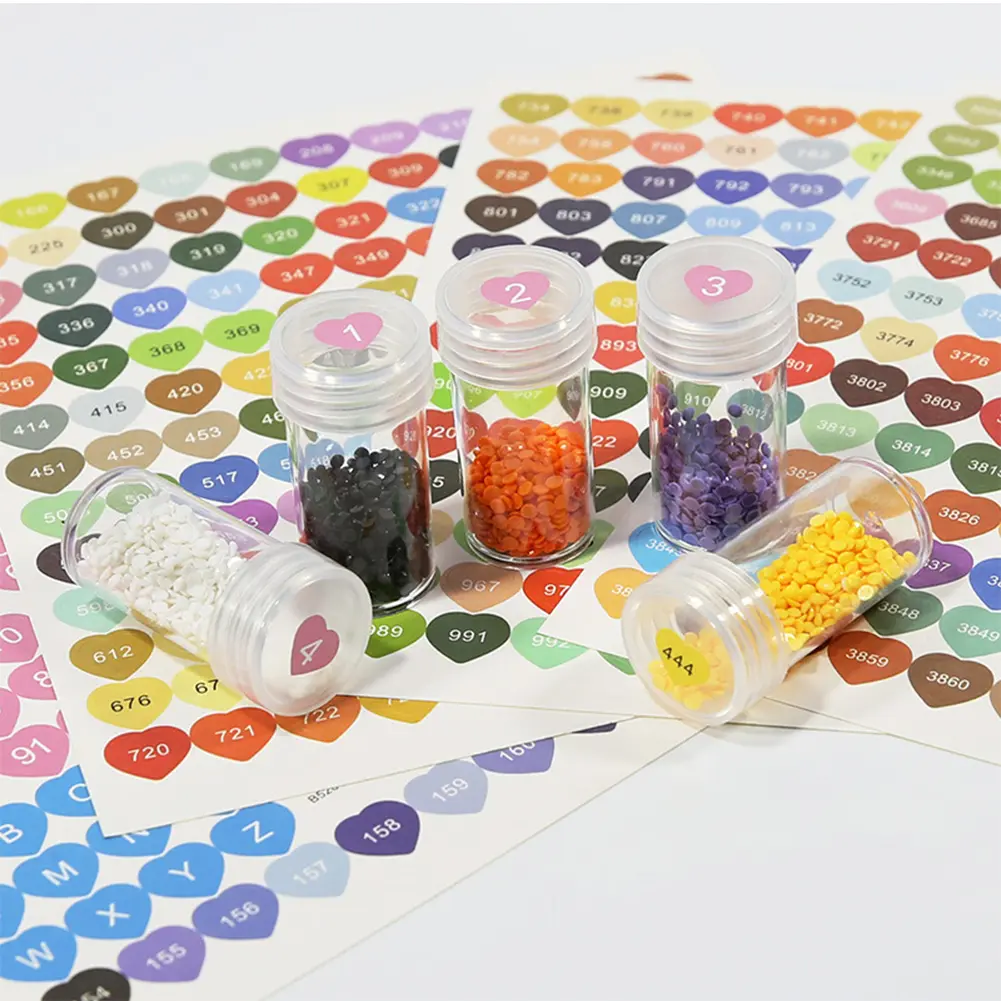 1 Set Diamond Painting Labels with Numbers DMC 447 DMC Diamond Painting Number Sticker Multi-Colors Heart-shaped for Adults Kids