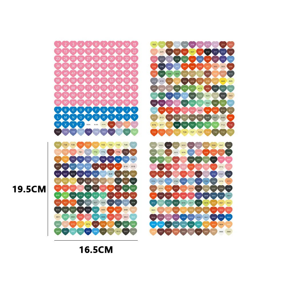 1 Set Diamond Painting Labels with Numbers DMC 447 DMC Diamond Painting Number Sticker Multi-Colors Heart-shaped for Adults Kids
