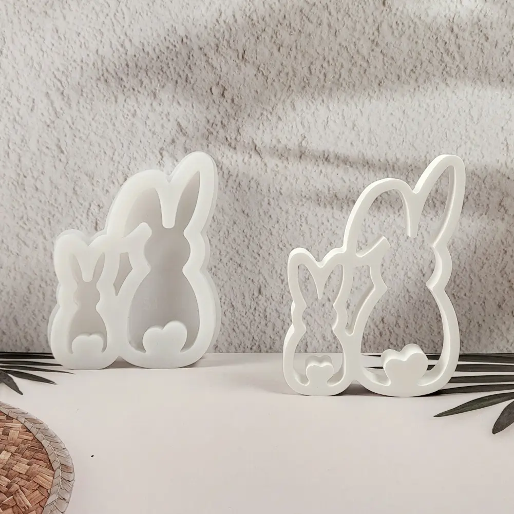 Silicone Easter Rabbit Mould DIY Cute Rabbit Mold Non Stick Animal Statue Cement Mold Easter Egg Bunny Mold for Easter Party