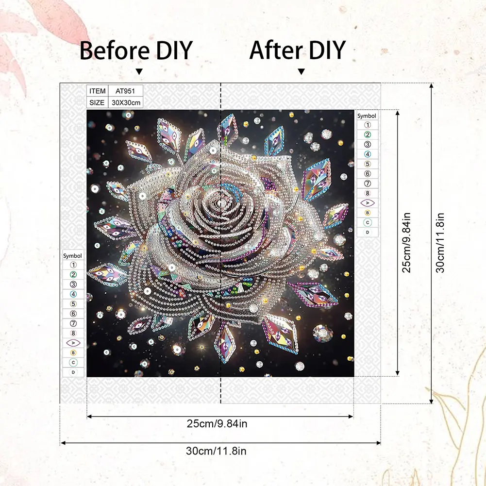 5D DIY Full Round Drill Diamond Painting Rose Kit Home Decor Art Craft 30x30cm