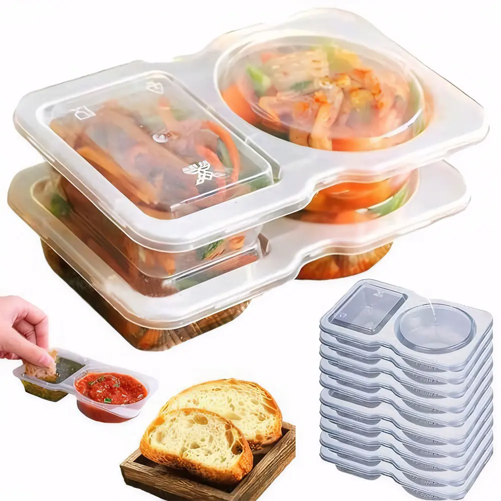 Double Compartment Transparent Dressing Containers with Lids Stackable Storage Snack Containers Reusable for Home School