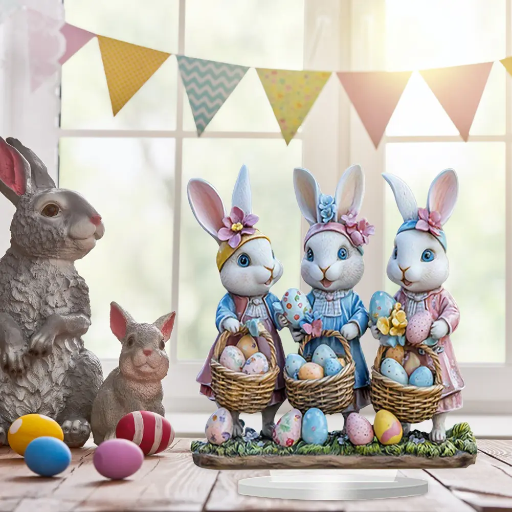 2D Easter Colorful Bunny Ornament Acrylic Desktop Rabbit Decoration Cute Cartoon Bunny Fireplace Bookshelf Home Decor 2025