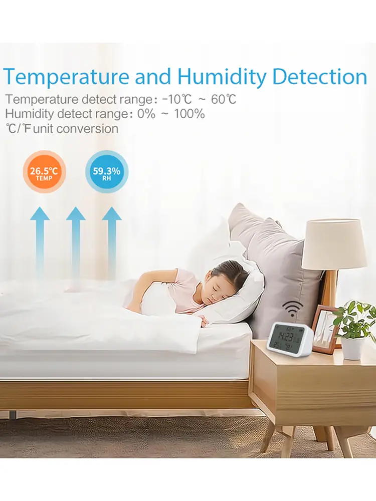 Tuya WiFi Thermometer Hygrometer Gauge Battery Powered 4 in 1 Smart Temperature Humidity Sensor 2.4GHz Bluetooth-compatible 5.0