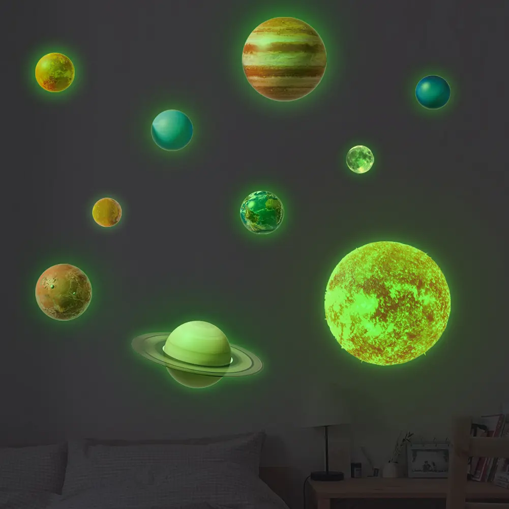 Wall Stickers Windows Eight Luminous Planets Decals PVC Two-sided Dark Fluorescent BedroomWaterproof Modern Decor