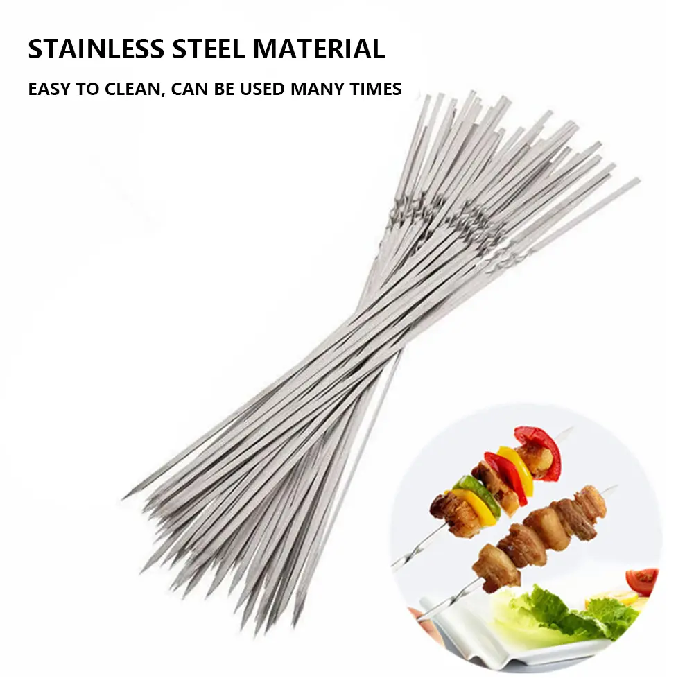 20 Pack Reusable Stainless Steel Barbecue Skewers for Outdoor Camping and Picnics Portable Grilling Tools