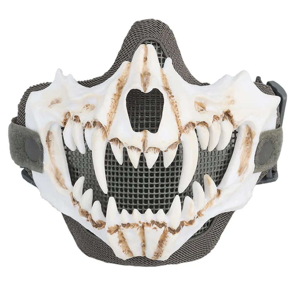 Fangs Cosplay Half Face Mask Multipurpose Airsoft Protective Mask Adjustable Strap Headwear Halloween Horror Party Decor