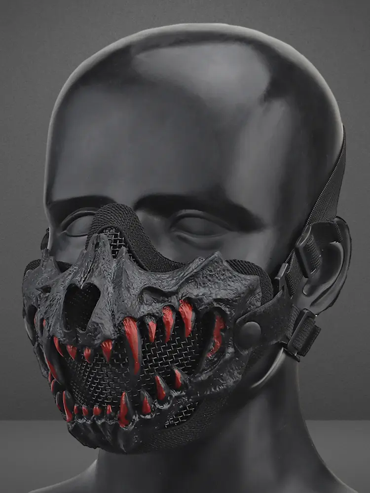 Fangs Cosplay Half Face Mask Multipurpose Airsoft Protective Mask Adjustable Strap Headwear Halloween Horror Party Decor
