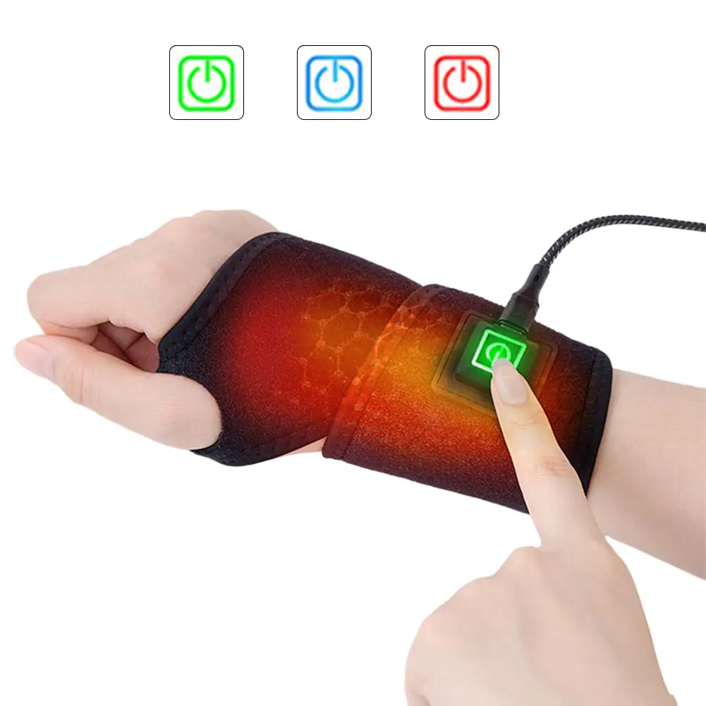 Electric Heated Wrist Brace Wrap Pain Relief Wrist Heating Pad USB Charging 3 Level Temperature for Injury Rheumatism Tendonitis