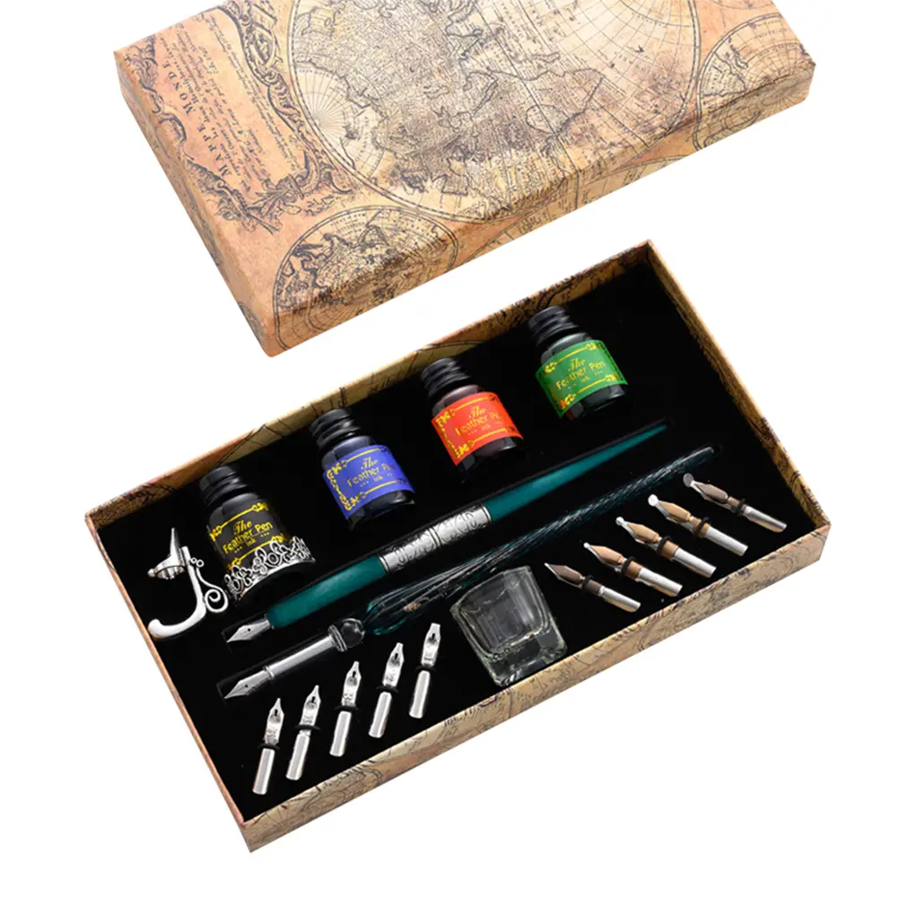 Dip Pen Set Retro Star Starry Sky Glass Fountain Student English Ink Calligraphy Pen Birthday Stationery Gift