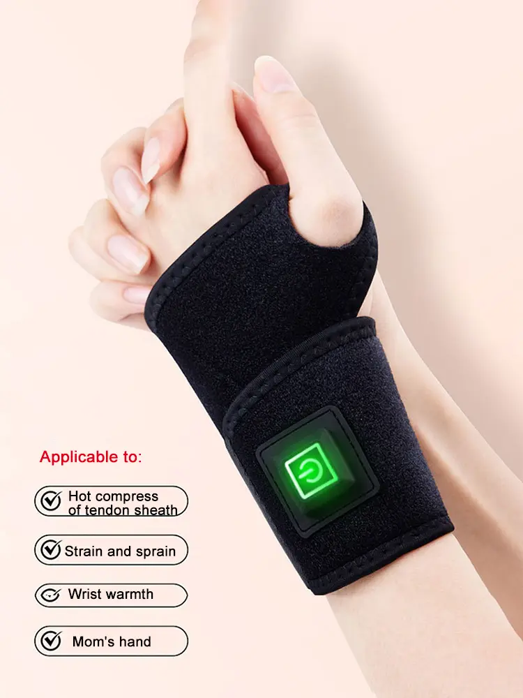 Electric Heated Wrist Brace Wrap Pain Relief Wrist Heating Pad USB Charging 3 Level Temperature for Injury Rheumatism Tendonitis