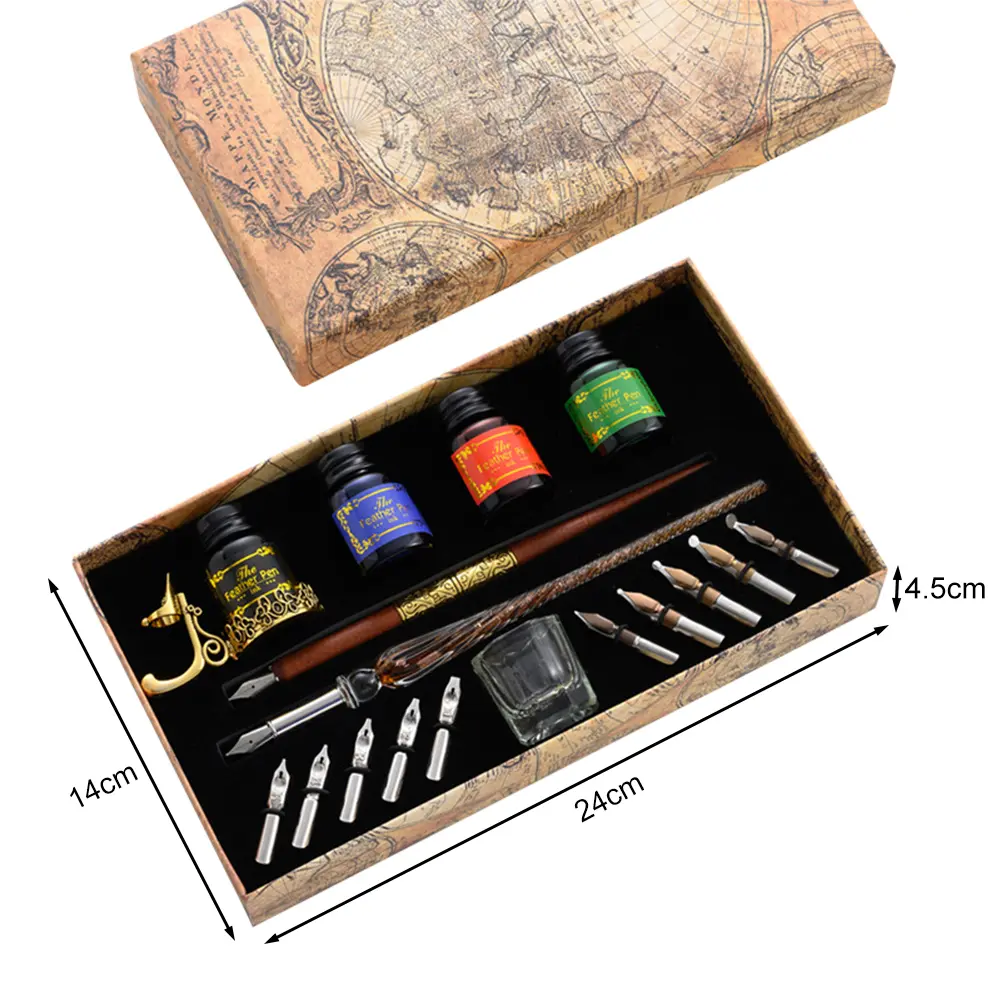 Dip Pen Set Retro Star Starry Sky Glass Fountain Student English Ink Calligraphy Pen Birthday Stationery Gift