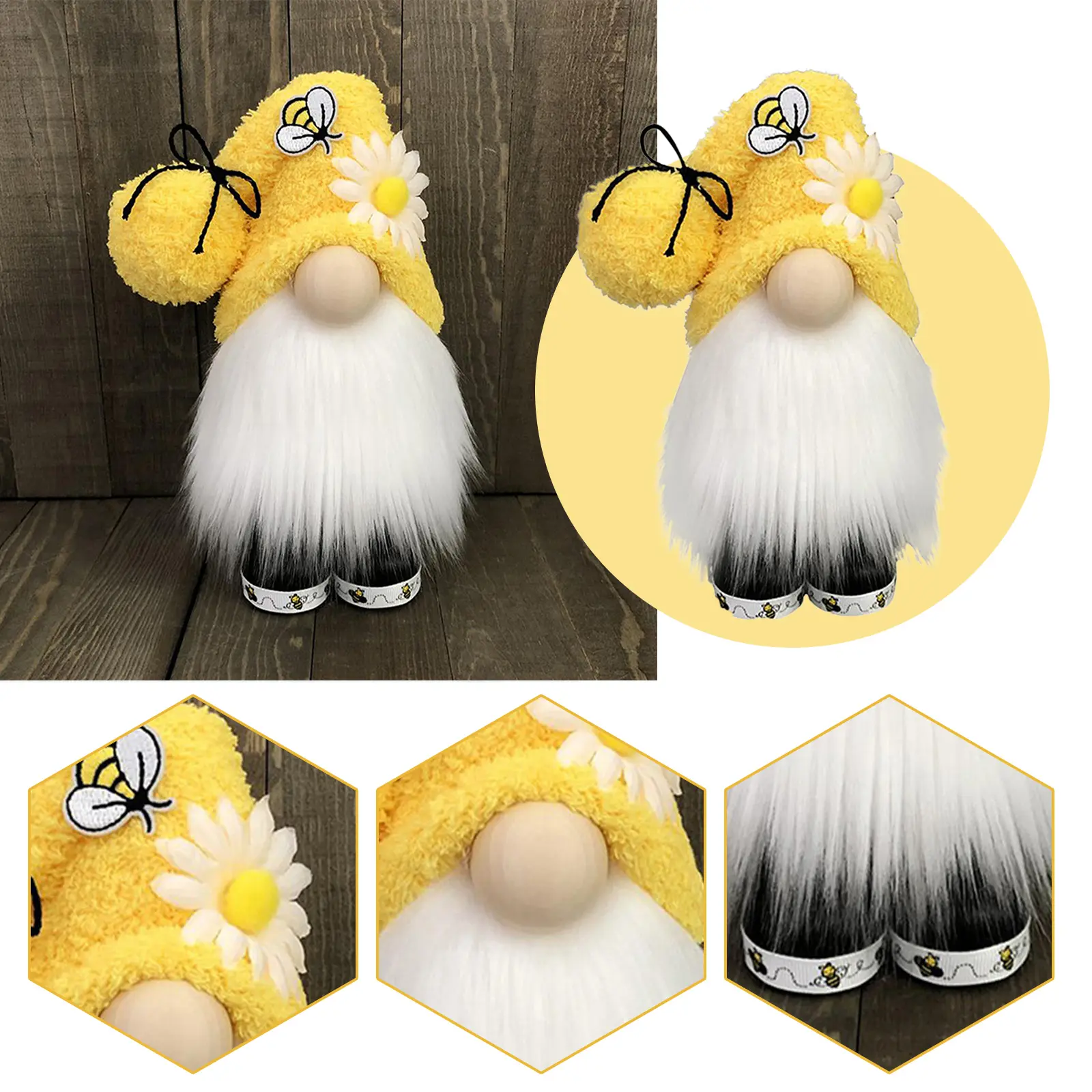 Sunflowers Gnome Bee Elf Plush Doll, Faceless Nisse Swedish Dwarf Tomte Decor