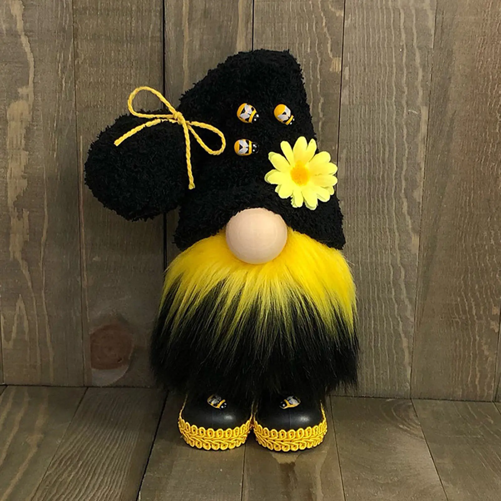 Sunflowers Gnome Bee Elf Plush Doll, Faceless Nisse Swedish Dwarf Tomte Decor